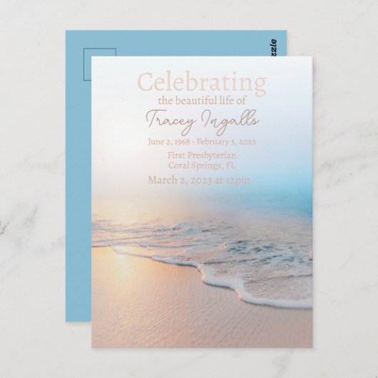 Ocean Beach Funeral Viering van het Leven  Briefkaart (Voorkant / Achterkant)