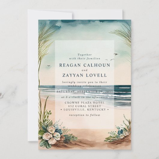 Ocean Beach grass en Rozen Weddenschap Kaart (Voorkant)