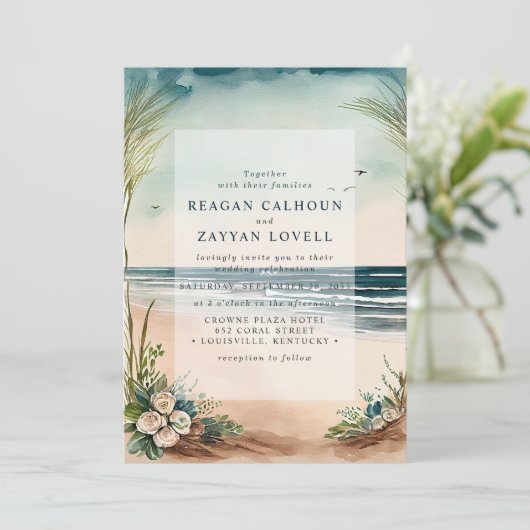 Ocean Beach grass en Rozen Weddenschap Kaart (Staand voorkant)