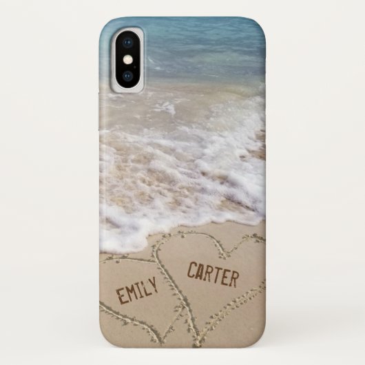 Ocean beach hearts in zand met namen Case-Mate iPhone case (Achterkant)