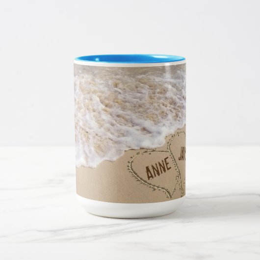 Ocean Beach Hearts met namen Tweekleurige Koffiemok (Center)