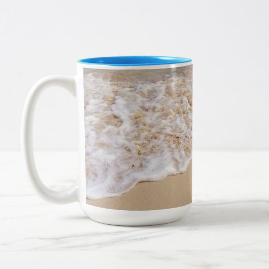 Ocean Beach Hearts met namen Tweekleurige Koffiemok (Links)