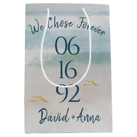 Ocean Beach Jubileum Wedding Date Medium Cadeauzakje (Voorkant)