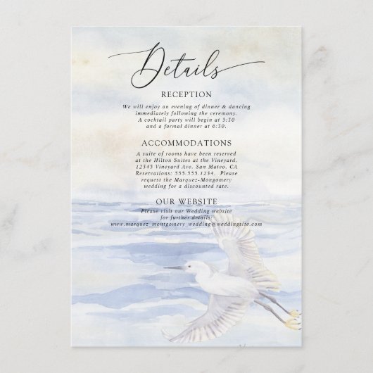 Ocean Beach Kustvogel Blauw en Wit Details Informatiekaartje (Voorkant)