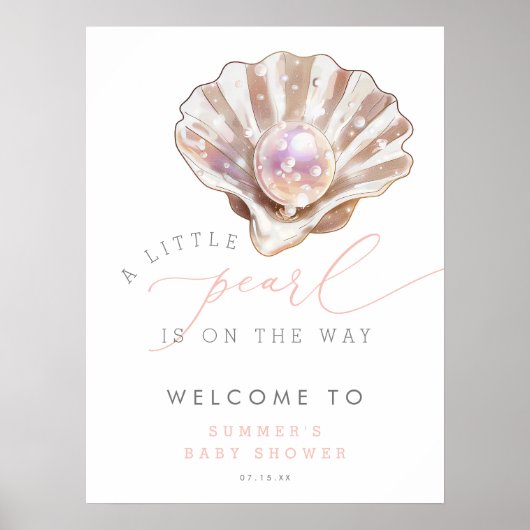 Ocean Beach Little Pearl Baby shower Welkomstbord Poster (Voorkant)