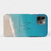 Ocean Beach met Blauwgroen blauw monogram op maat Case-Mate iPhone Case (Achterkant (horizontaal))