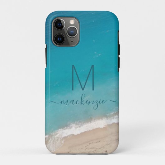 Ocean Beach met Blauwgroen blauw monogram op maat Case-Mate iPhone Case (Achterkant)