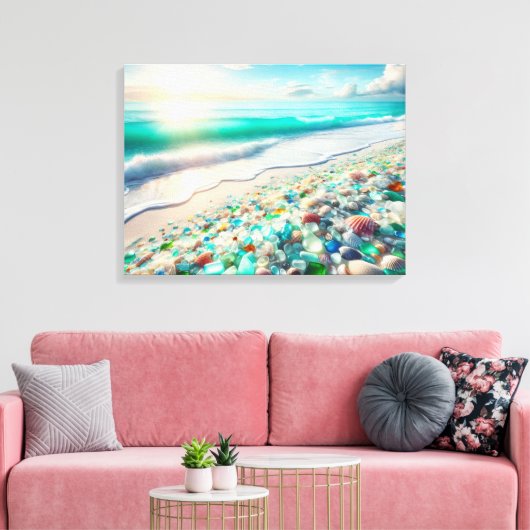  Ocean Beach met Zee Glass Canvas Afdruk (Insitu (Woonkamer))