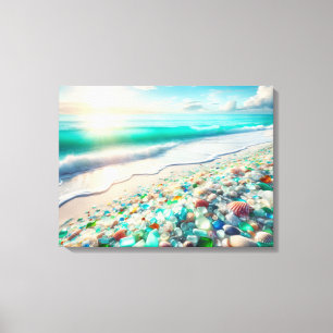 Ocean Beach met Zee Glass Canvas Afdruk