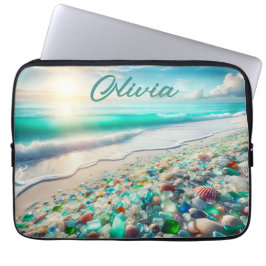 Ocean Beach met Zee Glass Gepersonaliseerd Laptop Sleeve