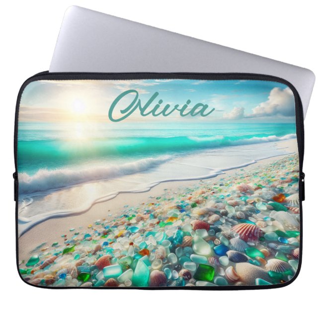  Ocean Beach met Zee Glass Gepersonaliseerd Laptop Sleeve (Voorkant)