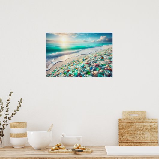  Ocean Beach met Zee Glass Poster (Keuken)