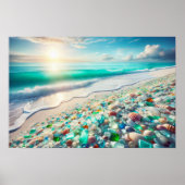  Ocean Beach met Zee Glass Poster (Voorkant)