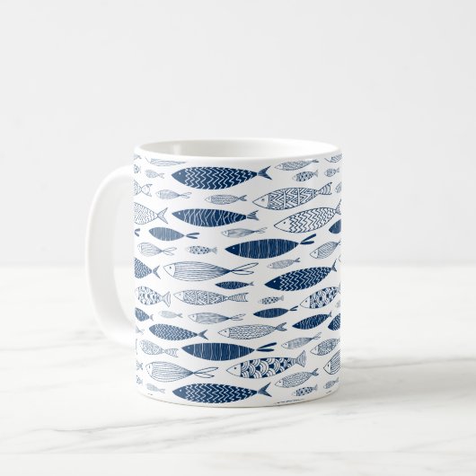 Ocean Beach Nautical Fish Pattern Koffiemok (Voorkant links)