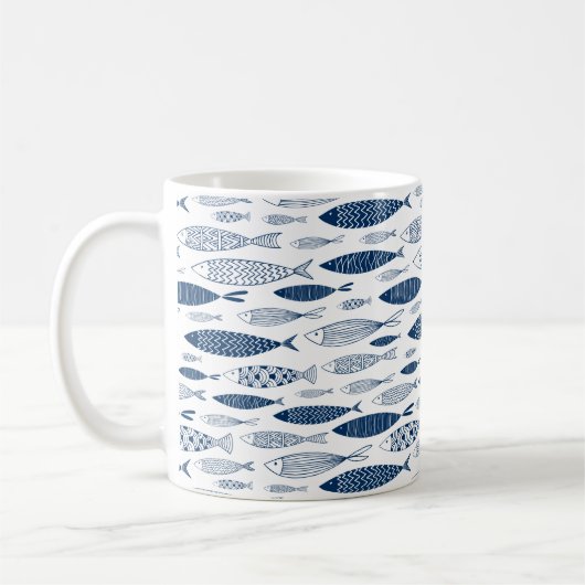 Ocean Beach Nautical Fish Pattern Koffiemok (Links)