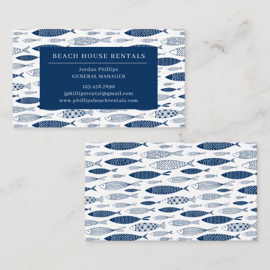 Ocean Beach Nautical Fish Pattern Visitekaartje (Voorkant / Achterkant)
