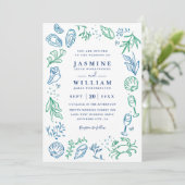 Ocean Beach Nautical Shell Elegant QR Code Wedding Kaart (Staand voorkant)
