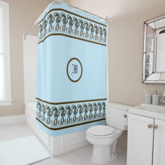  Ocean Beach Nautisch Zeepaardje Frieze Douchegordijn (In situ)