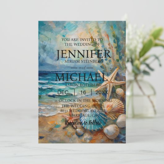 Ocean Beach nautische bruiloft uitnodigingen (Staand voorkant)