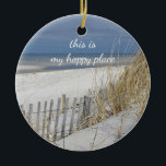 Ocean Beach on Kaap Cod Keramisch Ornament<br><div class="desc">strandscène in de late herfst op de Kaapkabeljauwbaai met zandduin en weerweven strandomheining.</div>