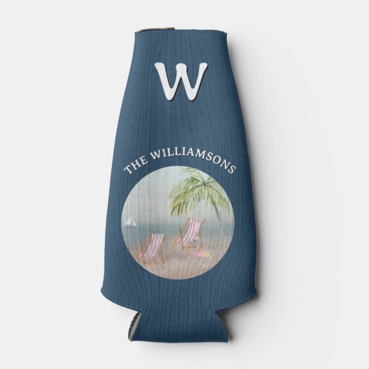 Ocean Beach Palm Flamingo Personalized  Flesjeskoeler (Voorkant)