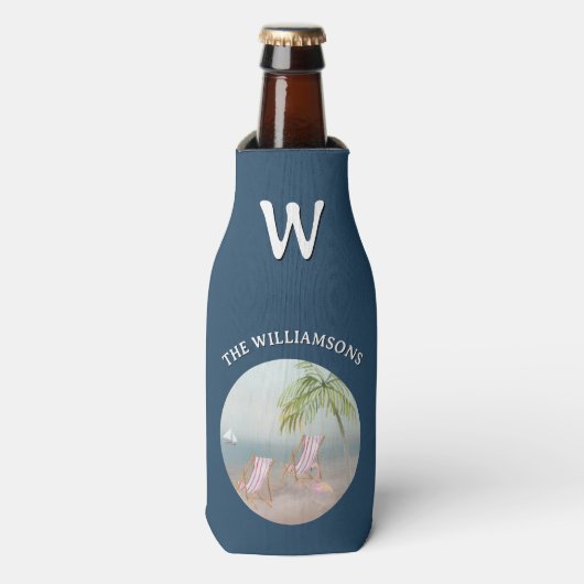 Ocean Beach Palm Flamingo Personalized  Flesjeskoeler (Fles Voorkant)