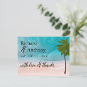 Ocean Beach Palm Tree bruiloft dank u Briefkaart (Staand voorkant)