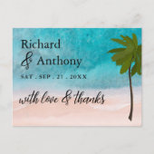 Ocean Beach Palm Tree bruiloft dank u Briefkaart (Voorkant)