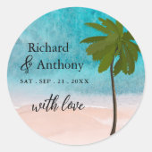 Ocean Beach Palm Tree bruiloft gunst Ronde Sticker (Voorkant)