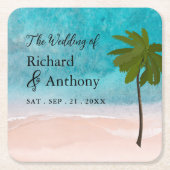 Ocean Beach Palm Tree bruiloft Kartonnen Onderzetters (Voorkant)