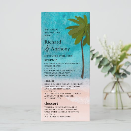 Ocean Beach Palm Tree Bruiloft Menu (Staand voorkant)