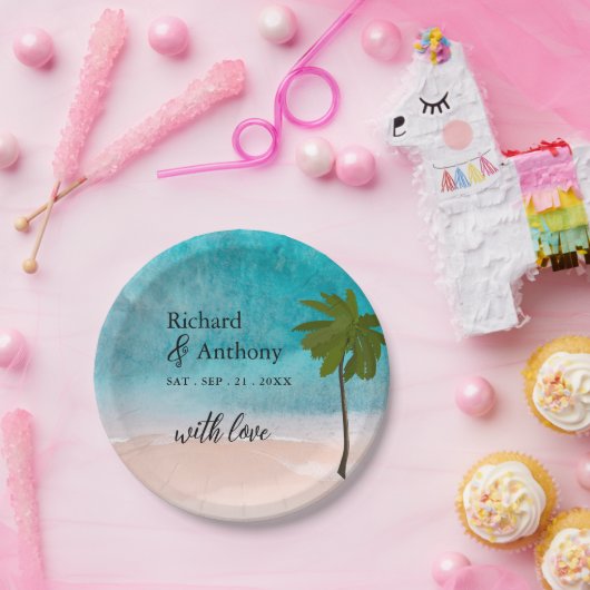 Ocean Beach Palm Tree bruiloft Papieren Bordje (Feest)
