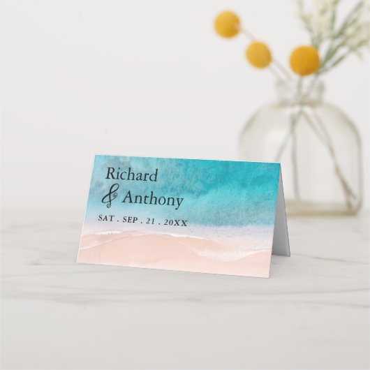 Ocean Beach Palm Tree bruiloft Plaatskaartje (Achterkant)