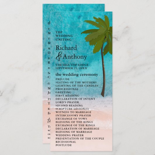 Ocean Beach Palm Tree bruiloft Programmakaart (Voorkant / Achterkant)