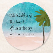 Ocean Beach Palm Tree bruiloft Ronde Kartonnen Onderzetter (Voorkant)