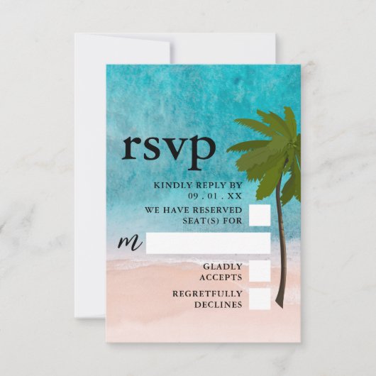 Ocean Beach Palm Tree bruiloft RSVP Kaartje (Voorkant)