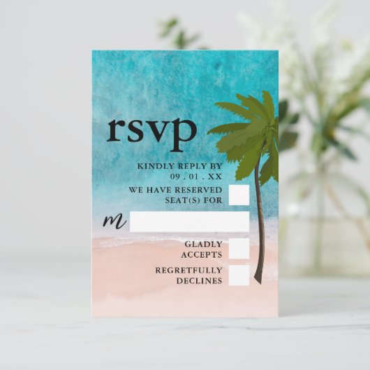 Ocean Beach Palm Tree bruiloft RSVP Kaartje (Staand voorkant)