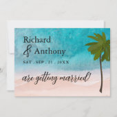 Ocean Beach Palm Tree bruiloft Save The Date (Voorkant)