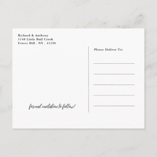 Ocean Beach Palm Tree Bruiloft Save the Date Aankondigingskaart (Achterkant)