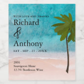 Ocean Beach Palm Tree bruiloft Wijn Etiket (Enkel label)