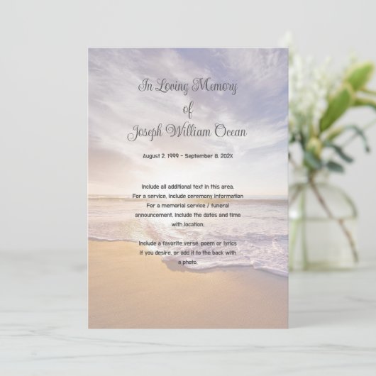 Ocean Beach Photo Memorial Funeral Service Kaart (Staand voorkant)