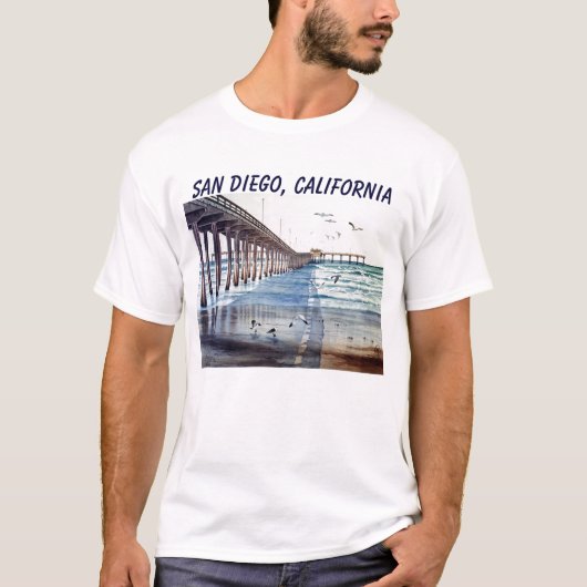OCEAN BEACH PIER J PEC, SAN DIEGO, CALIFORNIA T-SHIRT (Voorkant)