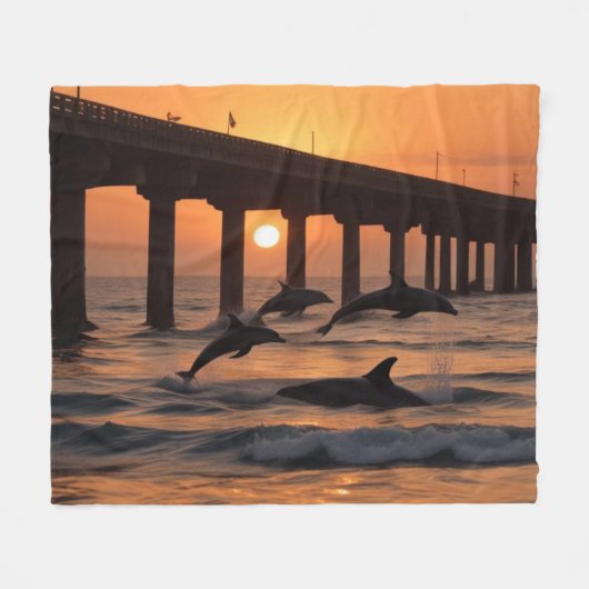 Ocean Beach Pier - Strand Sunset Dolfijnen Fleece Deken (Voorkant (Horizontaal))