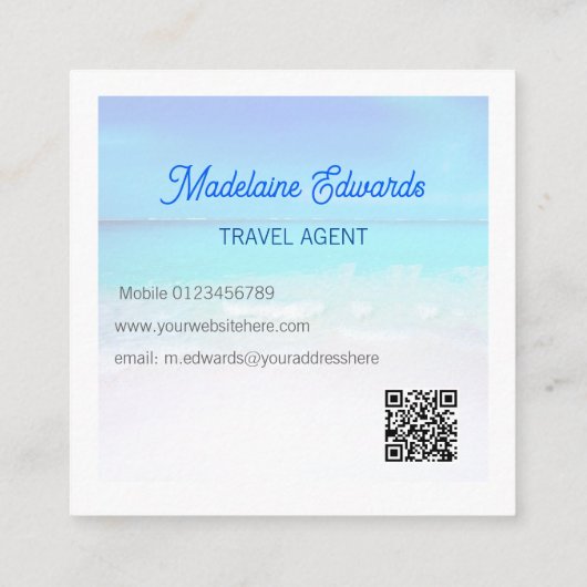 Ocean Beach QR Code Blue Scene Modern Square Vierkante Visitekaartje (Achterkant)