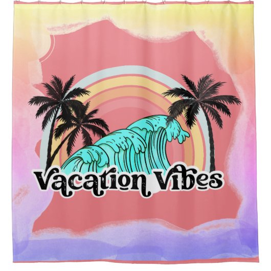 Ocean Beach Regenboog Palm Trees Vakantie Vibe Douchegordijn (Voorkant)