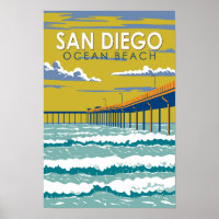 Ocean Beach San Diego Reis Kunst Vintage