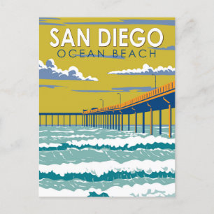 Ocean Beach San Diego Travel Art Vintage Briefkaart