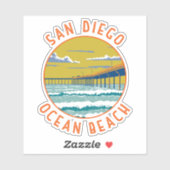 Ocean Beach San Diego Travel Art Vintage Sticker (Vel)