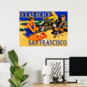 Ocean Beach San Francisco, California Retro Beach Poster (Thuiskantoor)