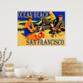 Ocean Beach San Francisco, California Retro Beach Poster (Keuken)